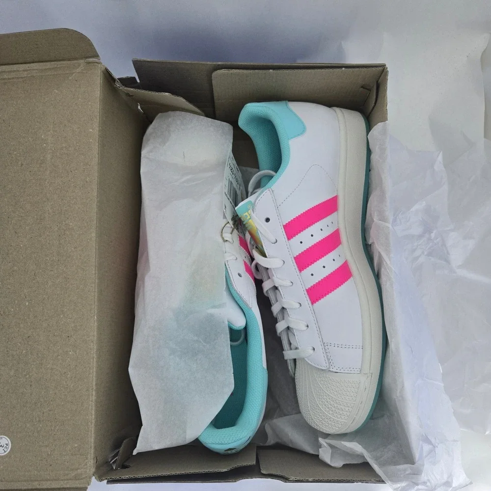 Adidas Superstar Messi JR1979 White Pink Aqua Blue Shell Toe Shoes Mens 11.5